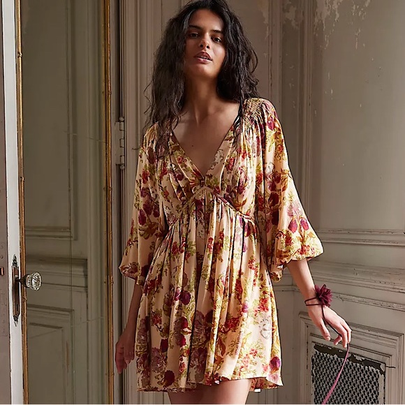 NEW Free People Beck Mini Dress In Warm Tea Combo - Picture 1 of 15